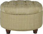 Homepop Home Decor |N8264-F1077 | Button Tufted Woven Round Storage Ottoman | Ottoman with Storage for Living Room & Bedroom, Tan & Cream Tweed