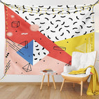 Ambesonne Abstract Tapestry, Modern Geometric Trippy Triangles Cubes Circles Rollers Dots Print, Fabric Wall Hanging Decor for Bedroom Living Room Dorm, 23" X 28", Coral Pink