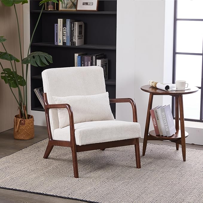 KEIKI Mid-Century Modern Upholstered Accent Chair, Arm Chair with Pillow for Home Seating