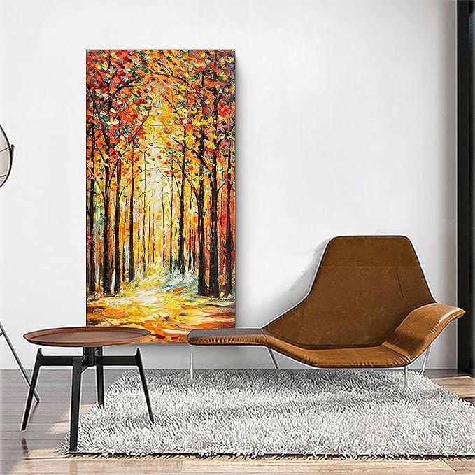 Hand-Painted Forest Landscape Oil Painting - Contemporary Abstract Art, 48x24 Inch Home Wall Decoration