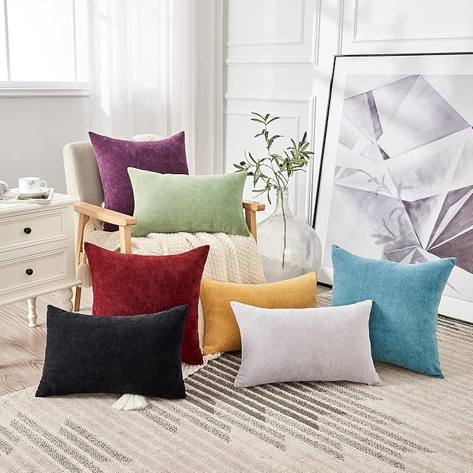 GAWAMAY Decorative Throw Pillow Covers 16x16 Inch Set of 2, Super Soft Chenille Square Pillows Farmhouse Fall Pillowcase for Living Room Bedroom Sofa Couch Cushion Cover Smoke Blue 40x40cm