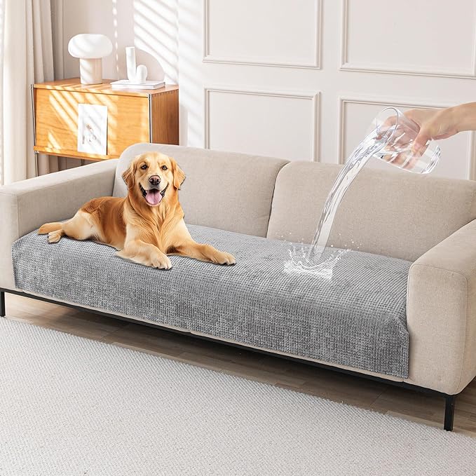 HAOMAIJIA Pet Couch Covers for Sofa Waterproof Couch Cover for Dogs Chenille Non Slip Sofa Covers Washable for 3 Cushion Couch Furniture Protector (Grey, 36.5" x 95" 1 Pack)