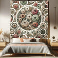 Ambesonne Flower Tapestry Queen Size, Circular Floral Wreath with Greenery Leaves Ornaments Modern Cottagecore, Wall Hanging Bedspread Bed Cover Wall Decor, 88" X 88", Reseda Green Pale Ruby
