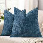 decorUhome Spring Navy Blue Chenille Throw Pillow Covers 16x16 Set of 2 Textured Soft Cozy Slubby Couch Pillow Covers Modern Farmhouse Boho Decorative Pillow Cases for Bed Sofa Living Room