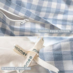 MooMee Gingham Duvet Cover Set 100% Washed Cotton Linen Like Textured Breathable Durable Soft Comfy Modern Checkered Design (Classic Gingham Cornflower Blue, Twin 68"x90")