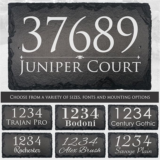 Ink Personalized Slate Stone Address Plaque - Address Signs for Houses - Customized House Sign - Outdoor House Number - Wall Decor Home Address Numbers - Garden Decor Signs (16"x10")