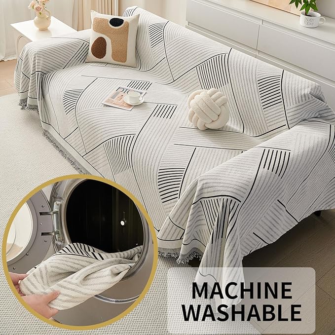 HAOMAIJIA Non Slip Couch Cover Sofa Covers for 3 Cushion Couch Washable sectional Couch Covers for Dogs pet Furniture Protector Couch Cover Blanket for Living Room (CQ-Black/Grey, 71"x118")