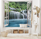 Ambesonne Waterfall Tapestry Queen Size, Majestic Waterfall Landscape Through a Window Imaginary Secret Paradise Print, Wall Hanging Bedspread Bed Cover Wall Decor, Queen Size, Blue Green