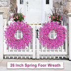 26 Inch Spring Wreaths for Front Door Large Spring Door Wreath Easter Valentines Wild Floral Summer Wreaths Outside All Season for Farmhouse Porch Wall Wedding Living Room Home Decor(Rose Red)