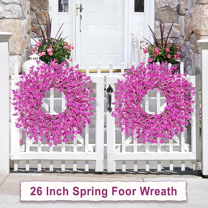 26 Inch Spring Wreaths for Front Door Large Spring Door Wreath Easter Valentines Wild Floral Summer Wreaths Outside All Season for Farmhouse Porch Wall Wedding Living Room Home Decor(Rose Red)