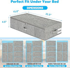 Under Bed Storage Container Bins 2 Pack, 4.5 Inch Slim Low Profile Underbed Clothes Storage Organizer for Dorm & Home, Use for Blanket and Toy Storage Box W/ Sturdy Bottom/Sides, Foldable Thick Fabric