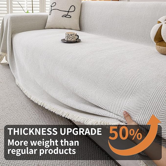 HAOMAIJIA Non Slip Couch Cover Sofa Covers for 3 Cushion Couch Washable sectional Couch Covers for Dogs pet Furniture Protector Couch Cover Blanket for Living Room (Off White, 71"x134")