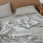 MooMee Striped Duvet Cover Set 100% Washed Cotton Linen Like Textured Breathable Durable Soft Comfy (Dark Grey White Pinstripes, Queen 90"x90")