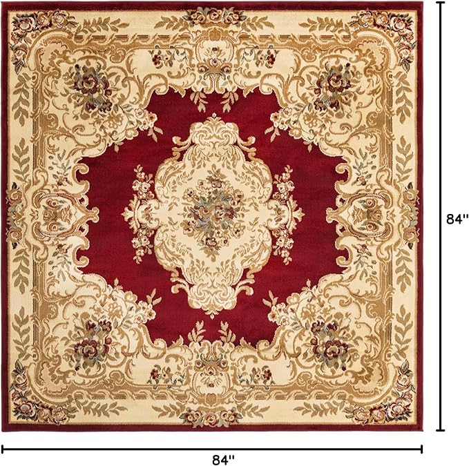 Rugs.com Chateau Collection Rug – 7' Square Red Medium Rug Perfect for Living Rooms, Kitchens, Entryways