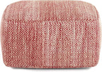 SIMPLIHOME Nate Square Pouf - 20 inch Wide Upholstered Handwoven Cotton Ottoman in Patterned Maroon Melange, Boho Footstool or Extra Seating for Living Room with Artisanal Texture, Assembled