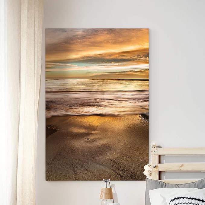 Renditions Gallery Canvas Nature Wall Art Glam Paintings & Prints Serene Beach Sunset Romantic Wall Hanging Modern Artwork Decorations for Bedroom Dining Office Kitchen - 32"x48" LT06