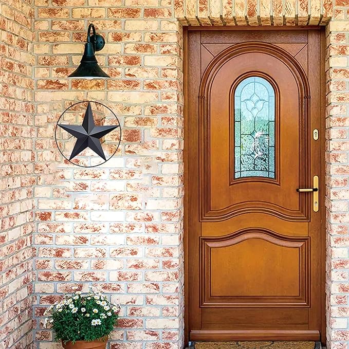JoyEvy 12.4" Black Barn Star Wall Decor, Metal Stars for Outside or Inside Texas Stars Art Rustic Vintage Western Country Home Farmhouse Wall Decoration