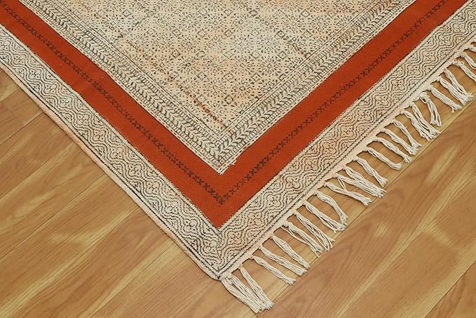 Area Rug 10x14 Kilim Rug Bronze & Black Cotton Dhurrie Oriental Thick 0.19 inches Stone Easy Washable Rug Hand Wash Cotton Carpet Flatweave Rug Indoor Outdoor Rugs for Living Room, Bedroom