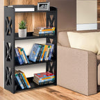 Black Bookcase by Natural Wood, 4 Tier Bookshelf, Small Book Shelves Freestanding Display Storage Shelves. Open Bookshelf for Bedroom, Living Room and Office (Black, 4 Tier)