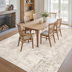 Art&Tuft Washable Rugs 9x12, Abstract Area Rugs 9x12 Living Room - Non Slip and Low Pile Soft Thin Rug for Bedroom, Dining Room, Kitchen, Office, Beige