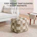Anji Mountain Artisan Crafted Cotton Blend Pouf Ottoman | Versatile Floor Seating & Footstool for Living Room | Modern Boho Home Décor Accent | Filled Pouffe