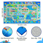 Chicrug 4x6 Car Road Area Rug for Kids Playroom Bedroom, Non Slip Low Pile Washable ABC Alphabet Carpet for Classroom, City Track Play Mat for Toddler Children Nursery Baby Room Decor, Blue