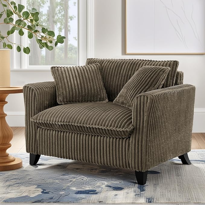 ERYE Living Room Accent Chair, Modern Corduroy Upholstered Chair Wider Seat Cushion Leisure Armchair W/2 Pillows and Removable Cover for Home Apartment,Bedroom,Office
