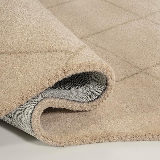 JONATHAN Y Bean Grid Handwoven Wool Beige/Light Brown Shaped Indoor Area Rug, 8x10, Modern, Plaid, Easy-Cleaning for Living Room, Bedroom, Kitchen, Pet Friendly, Non-Shedding (GST104A-8)
