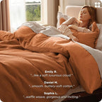 Bedsure Cotton Duvet Cover King - 100% Cotton Waffle Weave Terracotta Duvet Cover King Size, GentleSoft™ and Breathable Bedding Set for All Season, 3 Pieces, 104"x90"