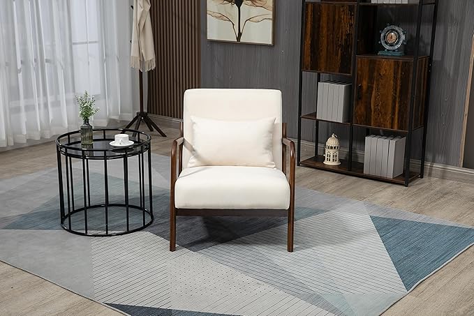 KEIKI Mid Century Modern Accent Chair, Scandinavian Style Lounge Chair with Breathable Fabric, Perfect for Bedroom or Sunroom