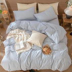 MooMee Striped Duvet Cover Set 100% Washed Cotton Linen Like Textured Breathable Durable Soft Comfy (Cornflower Blue White Wide Stripes, Palatial King/Oversized King 120"x98")