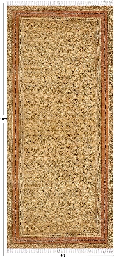Kilim Runner 2.6x10 Cotton Runner Rug Bronze & Black Indoor Outdoor Runner 0.19 inches Stone Easy Washable Hand Wash Cotton Carpet Flatweave Runner Rugs for Hallway, Staircases, Corridor Runner