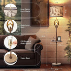 Scenekoy Antlers Style Metal Tray Floor Lamp with Night Light Rustic Standing Lamp with Linen Fabric Shade Farmhouse Vintage Floor Lamp Decor for Living Room Bedroom House Home Office (Bulb Included)