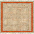 Area Rug 8' Square Rug Bronze & Black Cotton Dhurrie Oriental Thick 0.19 inches Stone Easy Washable Rug Hand Wash Cotton Carpet Flatweave Rug Indoor Outdoor Rugs for Hall Room, Dining Room