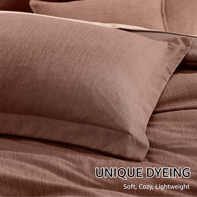 Monbix California King Comforter Set - 7 Pieces Cationic Dyeing Terracotta Bed in a Bag Cal King Bed Sets with Comforter, Sheets, Pillowcases & Shams, Reversible Bedding Comforters Sets
