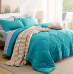 Bedsure Full Size Comforter Set - 7 Pieces Reversible Teal Bedding, Full Size Bed Set for All Seasons, Bed in a Bag with Down Alternative Comforter, Sheets, Pillowcases & Shams