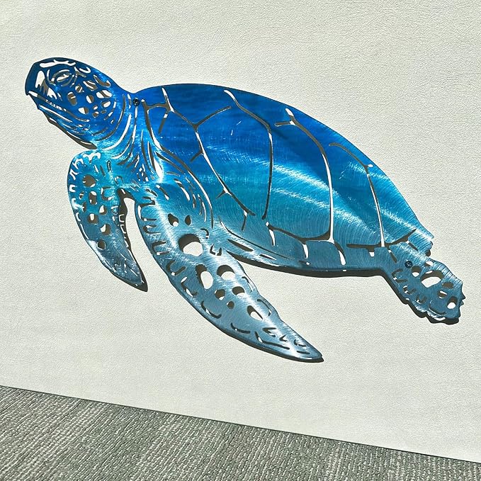 LiveInUrban Coastal Wall Art Sea Turtle Metal Wall Sculptures, Ocean Beach Themed Metal Hanging Home Decoration 15.6"x11.8"