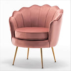 Velvet Barrel Accent Chair with Scalloped Silhouette and Gold Metal Legs, Decorative Piece Suitable for Traditional, Modern, and Contemporary Spaces, Rose