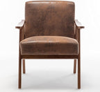 Accent Chair with Microfiber Upholstery and Solid Wood Frame, Classic Mid-Century Modern Living Room Furniture for Extra Seating, Brown