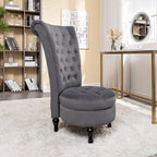 Royal High-Back Velvet Accent Chair for Vanity with Storage and Luxurious Upholstery, Retro Design and Versatile Usage for Livingroom, Bedroom, Lounge and Office, Grey