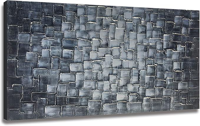 MyArton Large Abstract Silver Square Wall Art Hand Painted Modern Textured Oil Painting on Canvas Ready To Hang 60x30inch