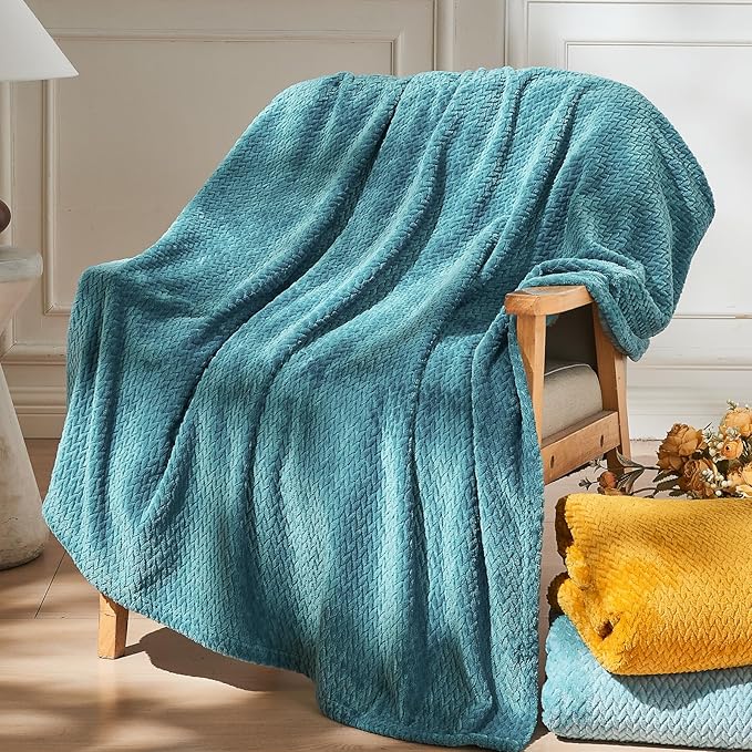NEWCOSPLAY Super Soft King Blanket Dark Blue Premium Silky Flannel Fleece Leaves Pattern Lightweight Bed Blanket All Season Use (Dark Blue, King(90"x110"))