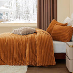 BEDELITE Fleece Queen Comforter Set -Super Soft & Warm Fluffy Rust Orange Bedding, Luxury Fuzzy Heavy Bed Set for Winter with 2 Pillow Cases