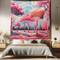 Ambesonne Trees Tapestry Queen Size, Surreal Post-Impressionism Themed Woodland of Dreamy Sky and Tree Pattern, Wall Hanging Bedspread Bed Cover Wall Decor, 88" X 88", Pink Coral Blue Grey
