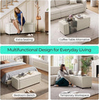 LINSY 50 Inches Wide Storage Ottoman Bench, Upholstered Foot Rest Stool, Long Bench Footstool, Couch Ottoman, Ottomans for Living Room, Entryway, End of Bed Storage Bench for Bedroom (Beige)