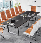 Sturdy Conference Table with Cable Management Grommets Modern Rectangle Office Meeting Table with Wood Tabletop and Metal Frame & Legs- Easy Assembly Boardroom Table (Black, 12 Foot)