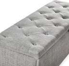 24/7 Shop at Home Sacallant Modern Linen Storage Bench with Button-Tufted Lift-Top, Upholstered Footstool, Rectangular Ottoman for Living Room, Bedroom, Entryway, Light Grey
