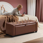 SUNWAVE Storage Ottoman Bench, PU Leather End of Bed Storage Bench with Button Tufted, Safety Hinge Lid, Large Ottoman for Bedroom, Living Room & Entryway