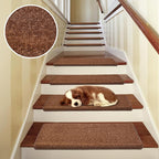 PURE ERA Bullnose Carpet Stair Treads Set Tape Free Non-Slip Indoor Stair Protectors Pet Friendly Rugs Covers Soft Skid Resistant Washable Reusable 9.5" x 30"(2 Pieces,Brown)
