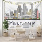 Ambesonne Minnesota Tapestry King Size, Elevation of a Street in Minneapolis Image with High Detailed Facades, Wall Hanging Bedspread Bed Cover Wall Decor, 104" X 88", White Grey